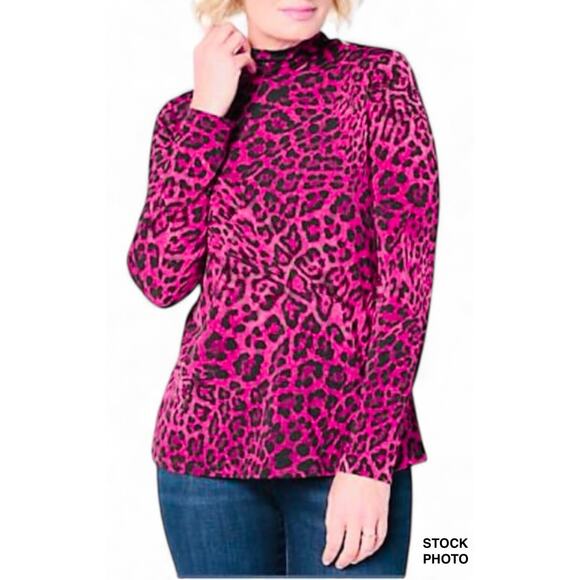 Susan Graver Liquid Knit Tunic Top 2X Berry Purple Black Animal Print Mock Neck - Picture 1 of 8
